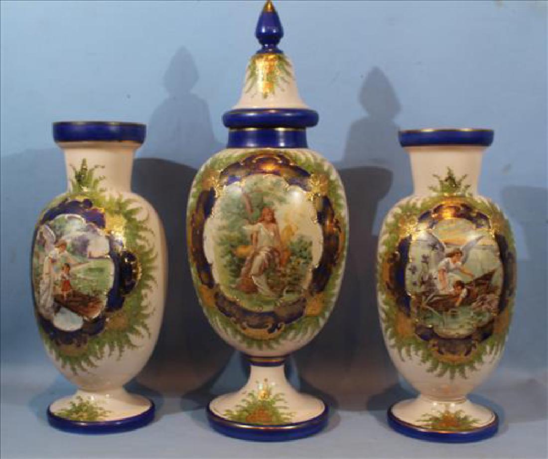 Matching 3 piece garniture set in French opaline glass (1 of 5)
