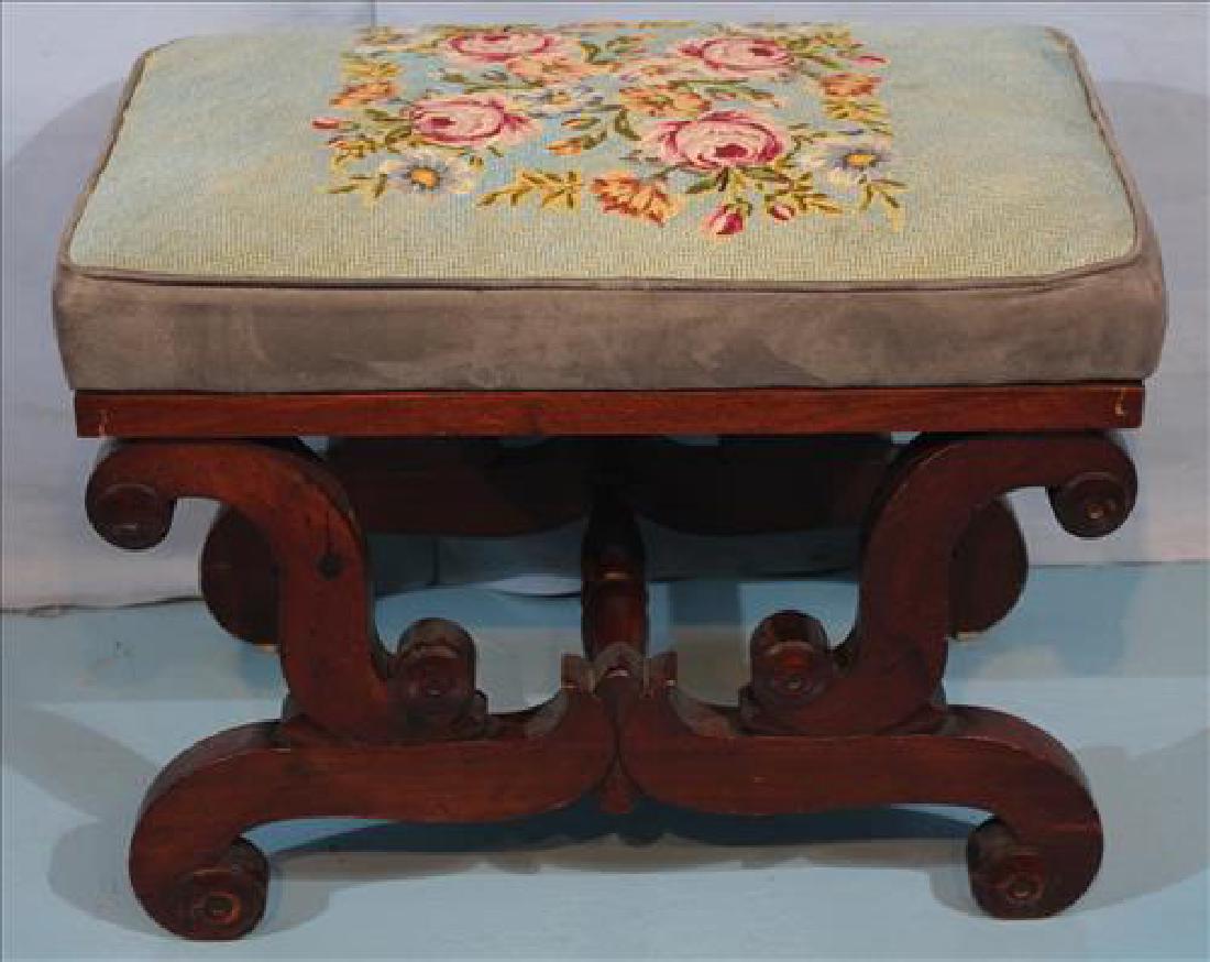 Mahogany Empire needlepoint foot stool, 16 in. T, 21 (1 of 2)