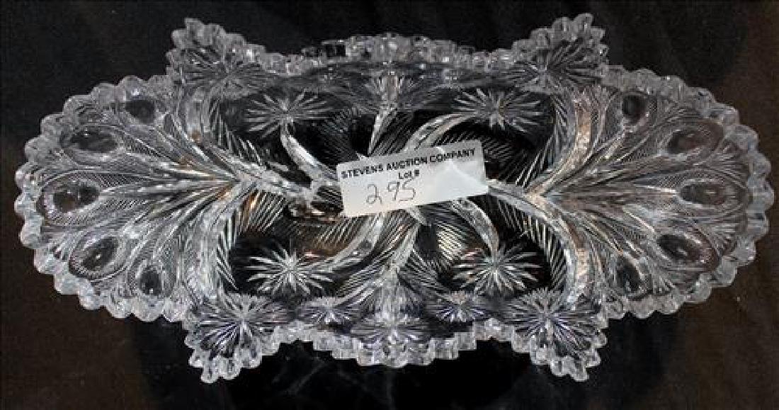 Intaglio cut relish dish, 3 in. T, 12 in. , 5.5 in. D.: Intaglio cut relish dish, 3 in. T, 12 in. , 5.5 in. D.