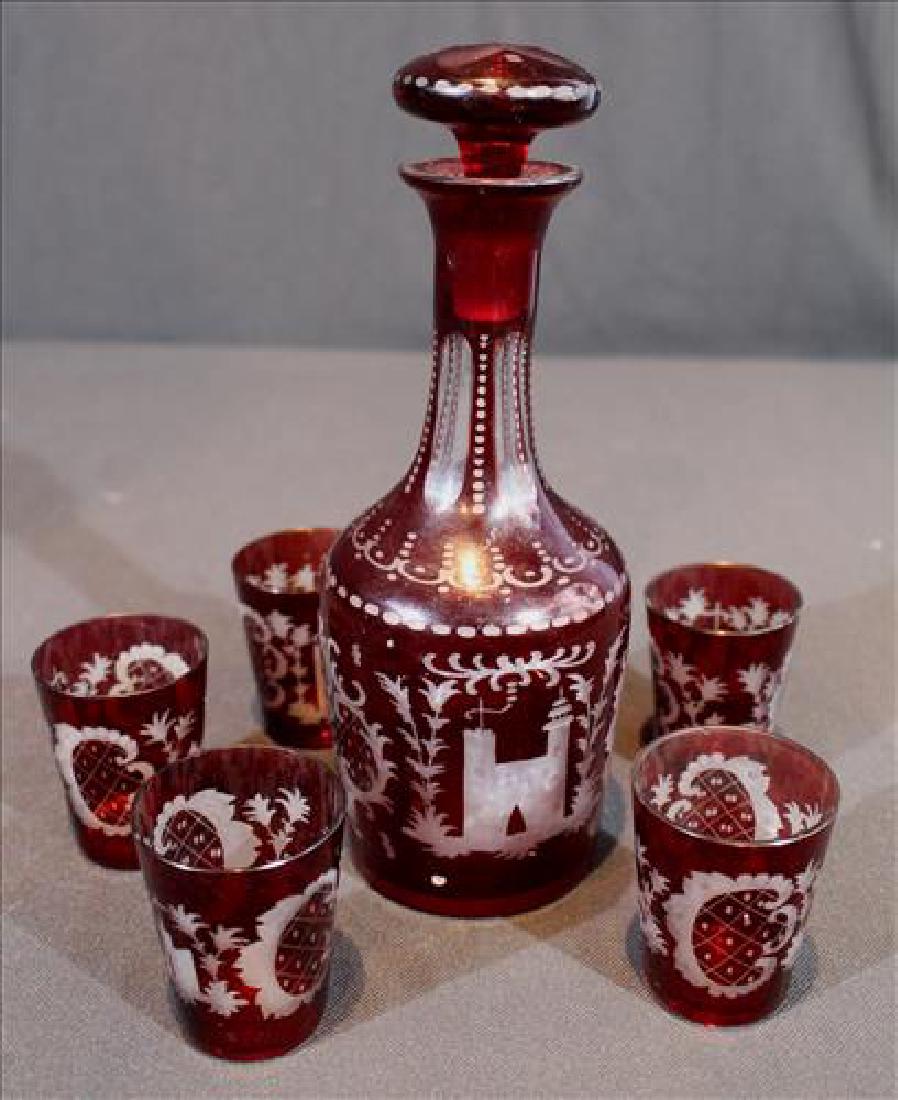 6 piece Bohemian glass liquor set with stopper (1 of 2)