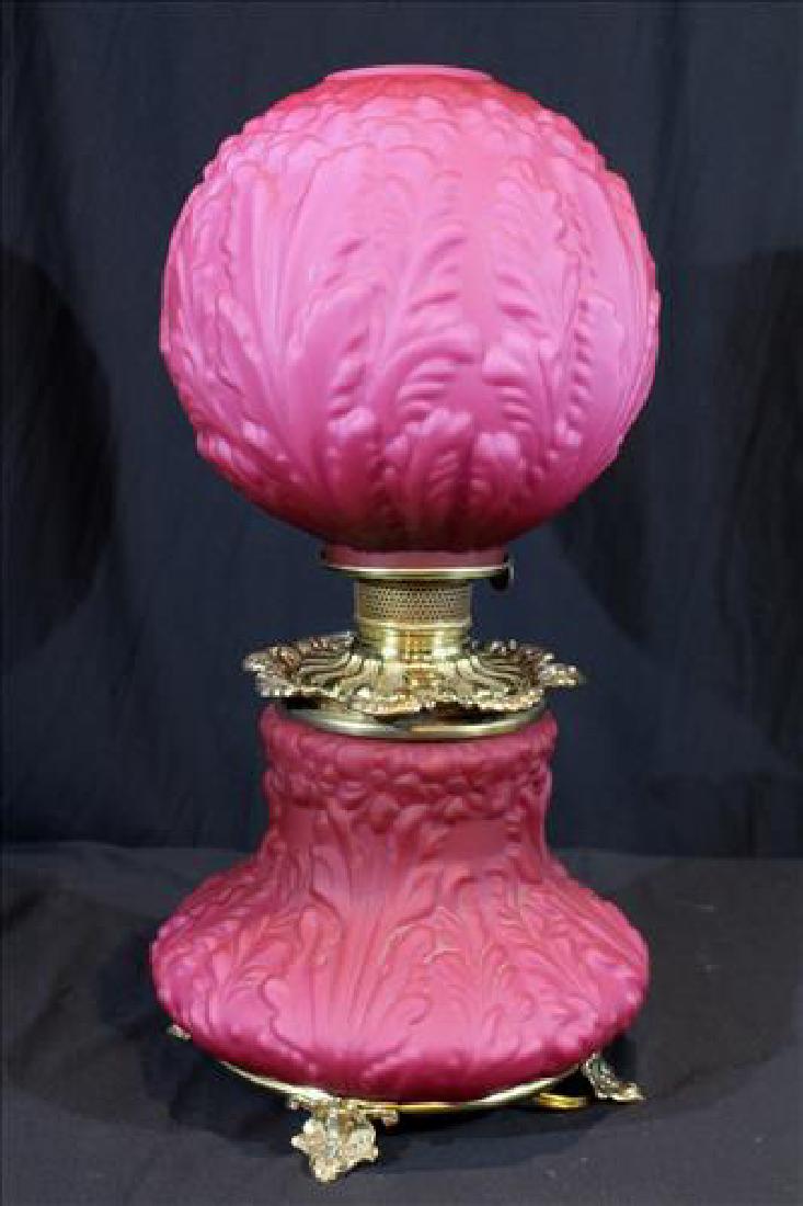 Contemporary Pink satin glass gone with the wind lamp: Contemporary Pink satin glass gone with the wind lamp, 24 in. T.