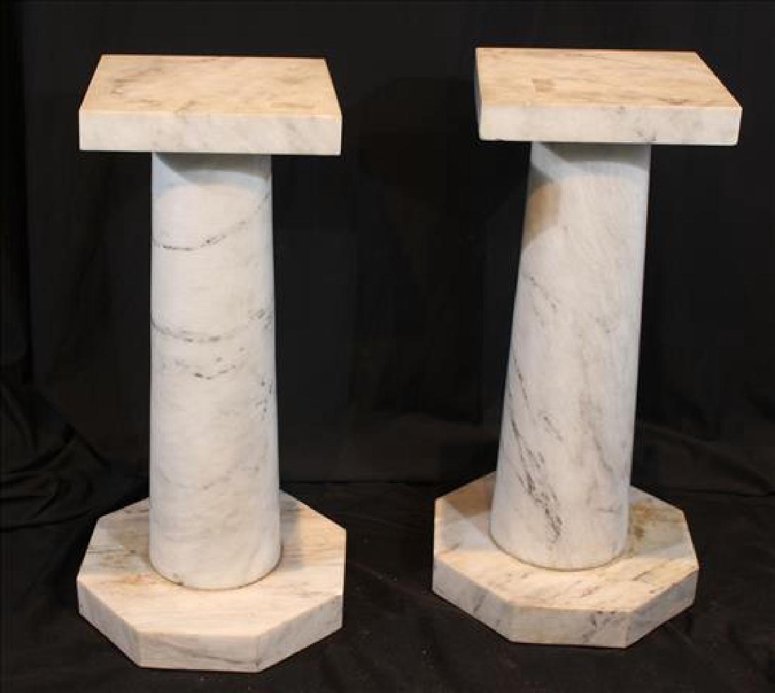 Pair contemporary white marble pedestal, 30 in. T, 12 (1 of 4)