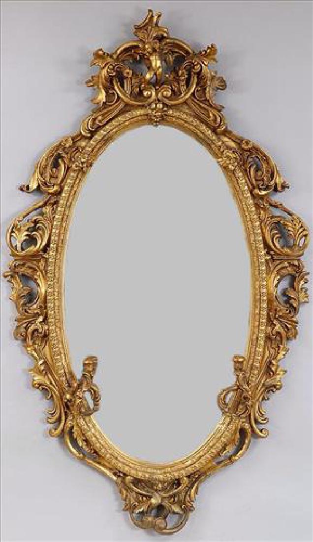 19th Century very ornate gilt wood wall mirror, 81 x 47 (1 of 5)
