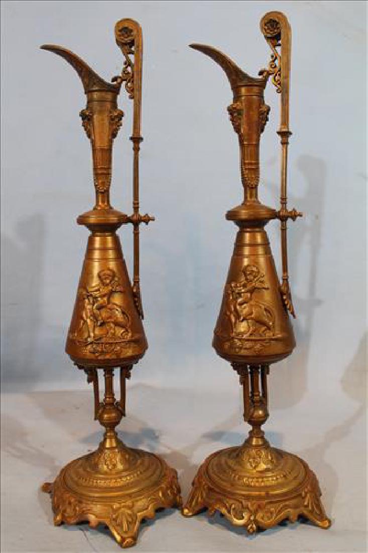 Pair brass ewers, 17 in. T.: Pair brass ewers, 17 in. T.