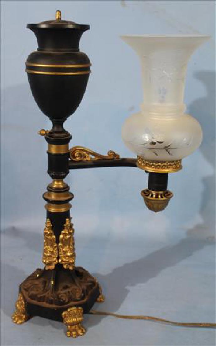 Single arm argand lamp signed Cox, NY, 21 in. T. (1 of 4)