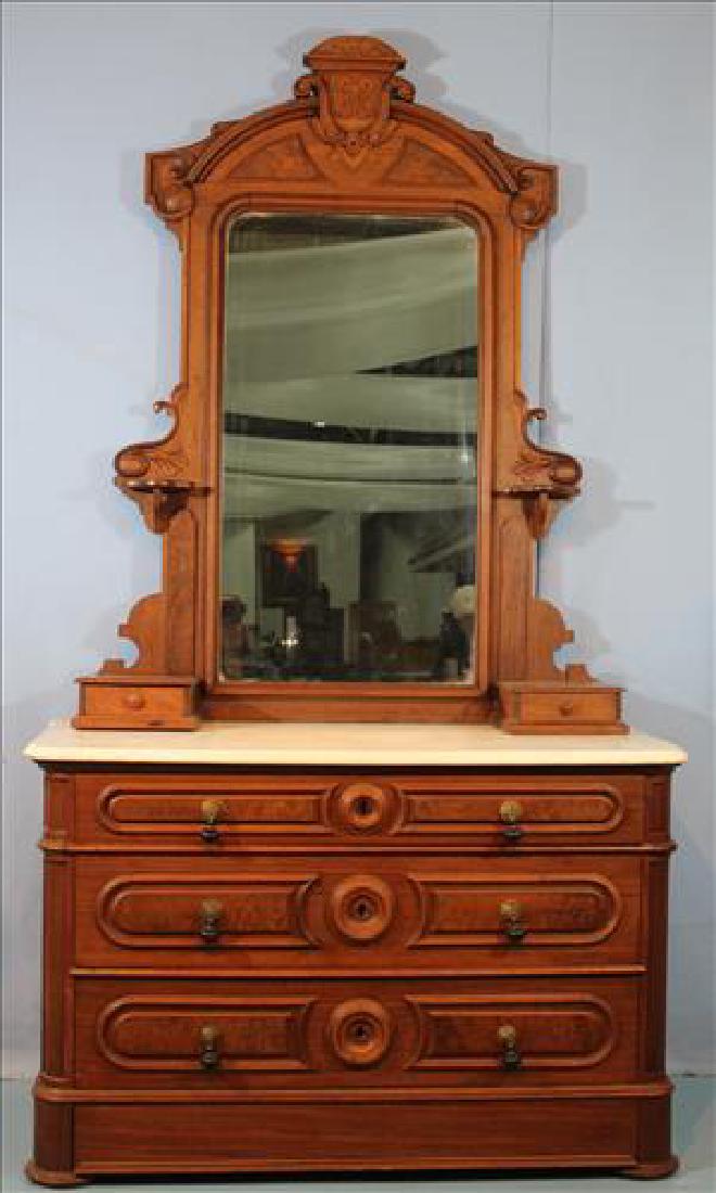Walnut Victorian marble top dresser with glove boxes (1 of 3)