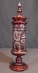 Bohemian cut to clear caped urn, 17 in. T.