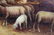 19th Century oil on canvas of sheep and barn scene - 5