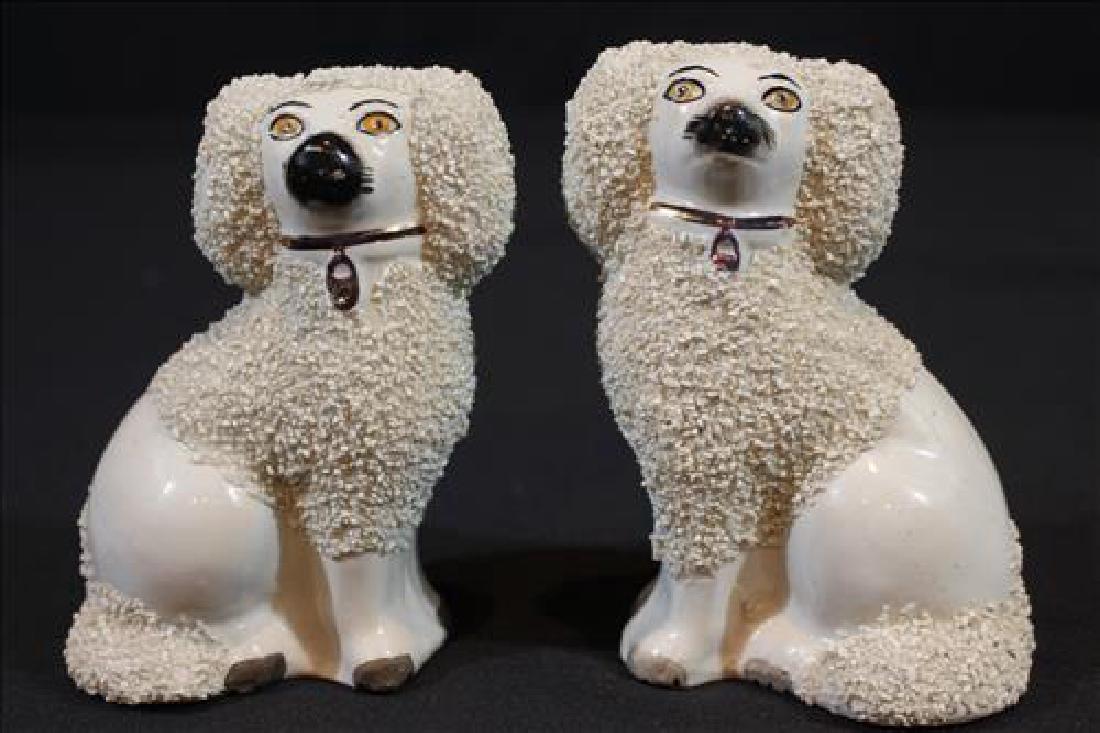 Pair small Staffordshire poodles,5 in. T, 4 in. W. (1 of 3)