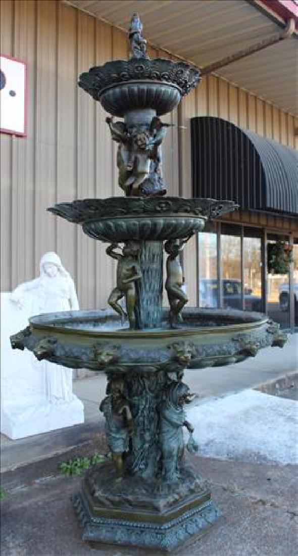 Cast bronze garden fountain with lion heads, 10 ft 7 (1 of 7)