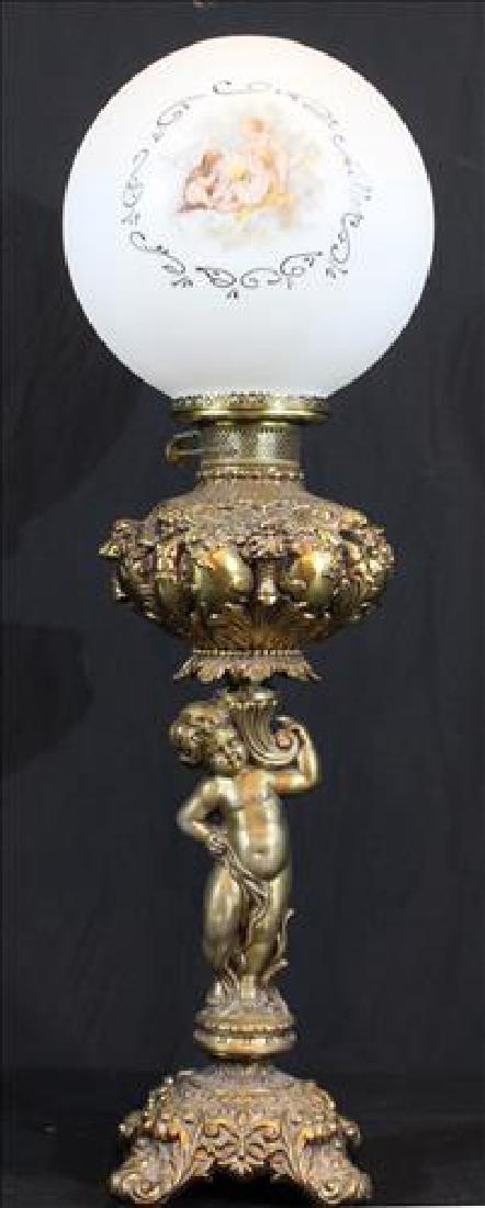 Victorian banquet lamp with cupid, 30 in. T. (1 of 4)