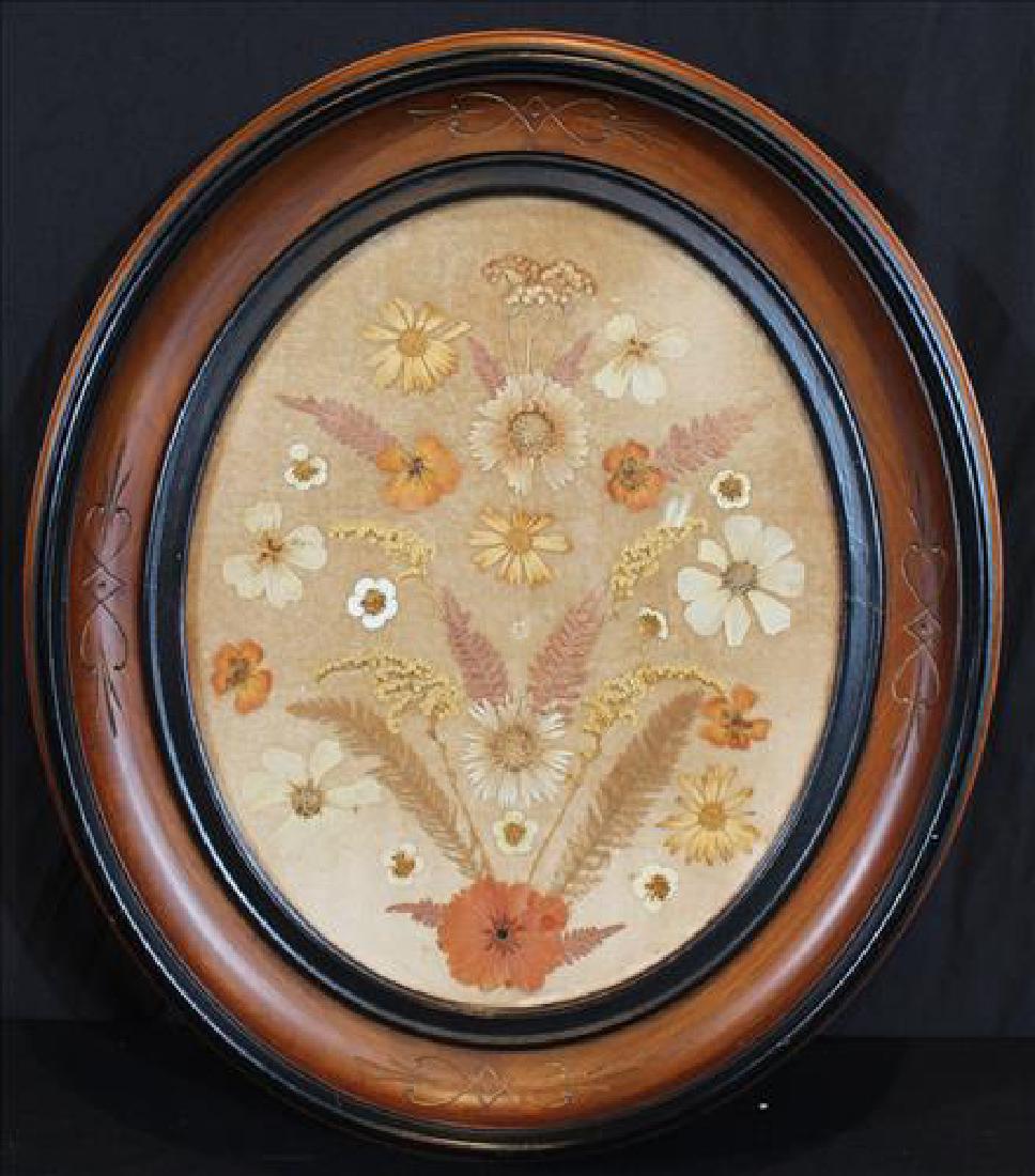 Oval Victorian walnut frame w pressed dried flowers (1 of 3)
