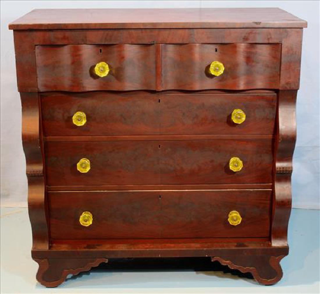 Mahogany Empire 5 drawer chest w vaseline glass pulls (1 of 3)