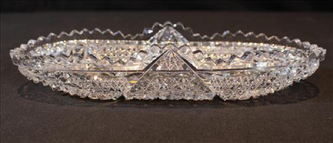 Brilliant cut glass relish dish, 2 in. T, 11.5 in. W. (1 of 3)
