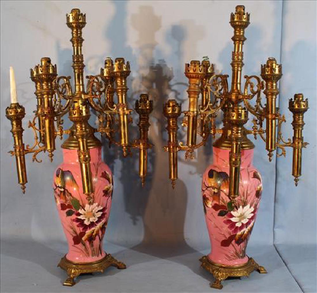 Pair pink old paris candle hoilders, 31 in T. (1 of 5)