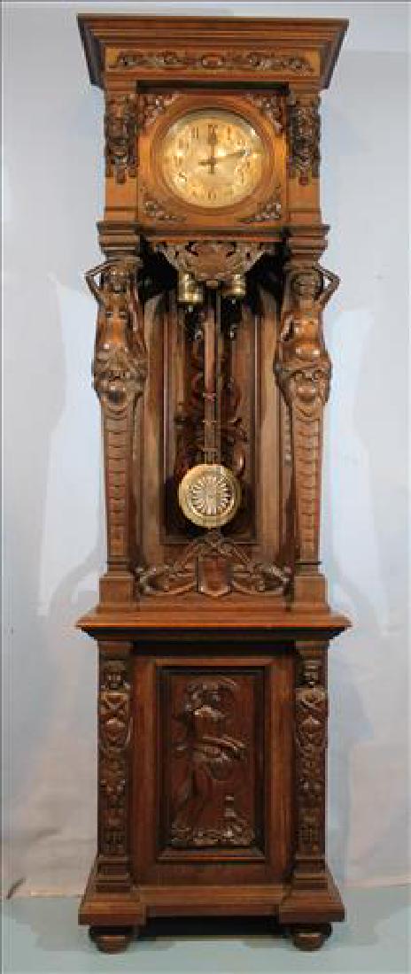 Oak open face German grandfather clock heavily carved (1 of 10)