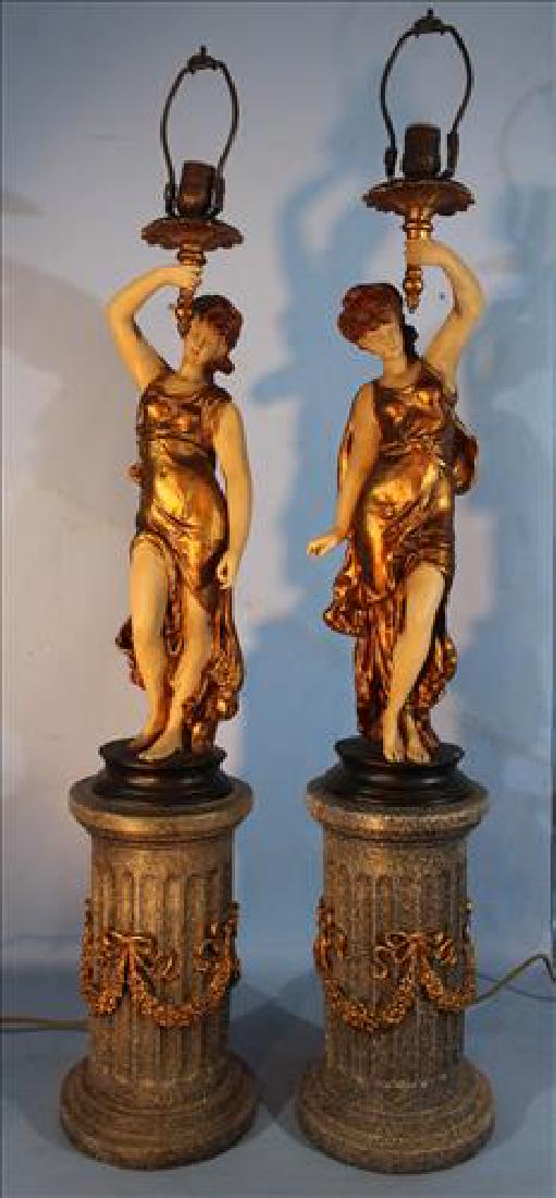 Pair large figural gilded lamps on pedestal, 43 in T. (1 of 4)