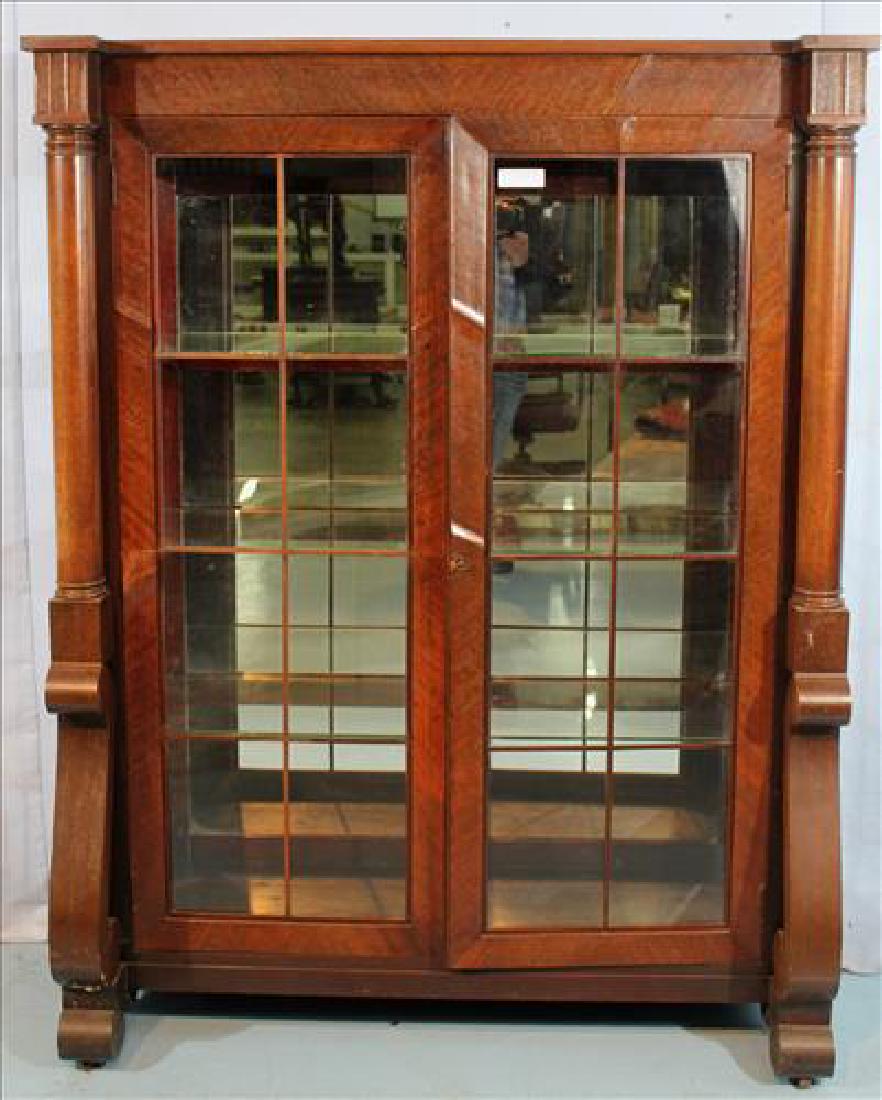 Mahogany Empire china cabinet with column and scroll (1 of 4)