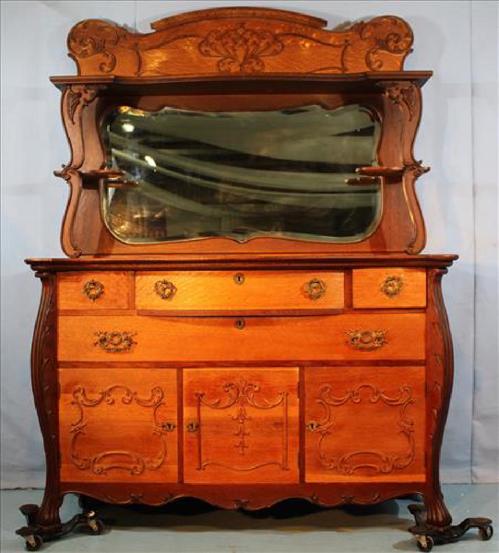 Oak sideboard, 3 door bottom and mirror top (1 of 3)