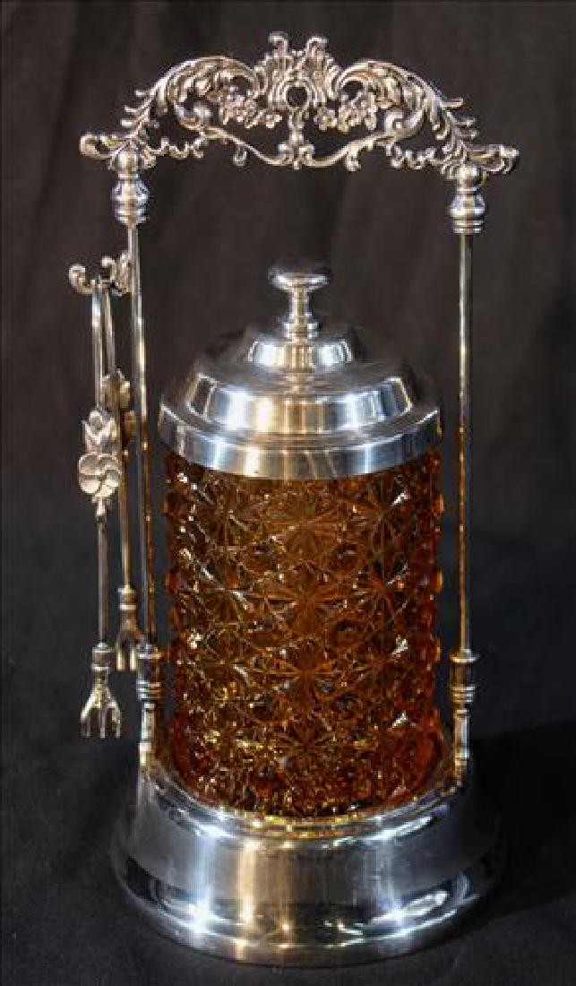 Antique Victorian silver-plate pickle caser w amber (1 of 3)