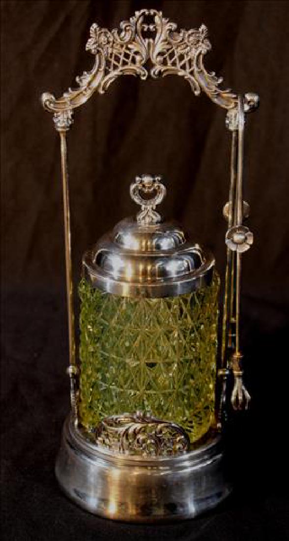 Antique Victorian pickle caster with green insert (1 of 3)