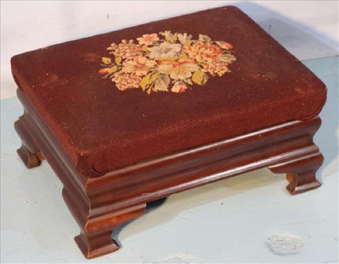 Empire small footstool with needlepoint cover (1 of 2)