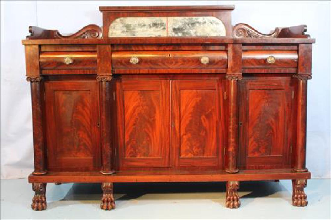Large mahogany Empire sideboard with claw feet
