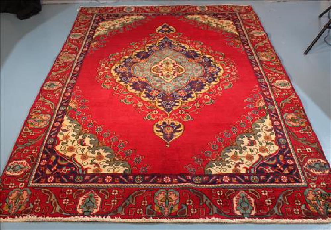 Red machine made rug, 5.11 x 8.8 (1 of 2)