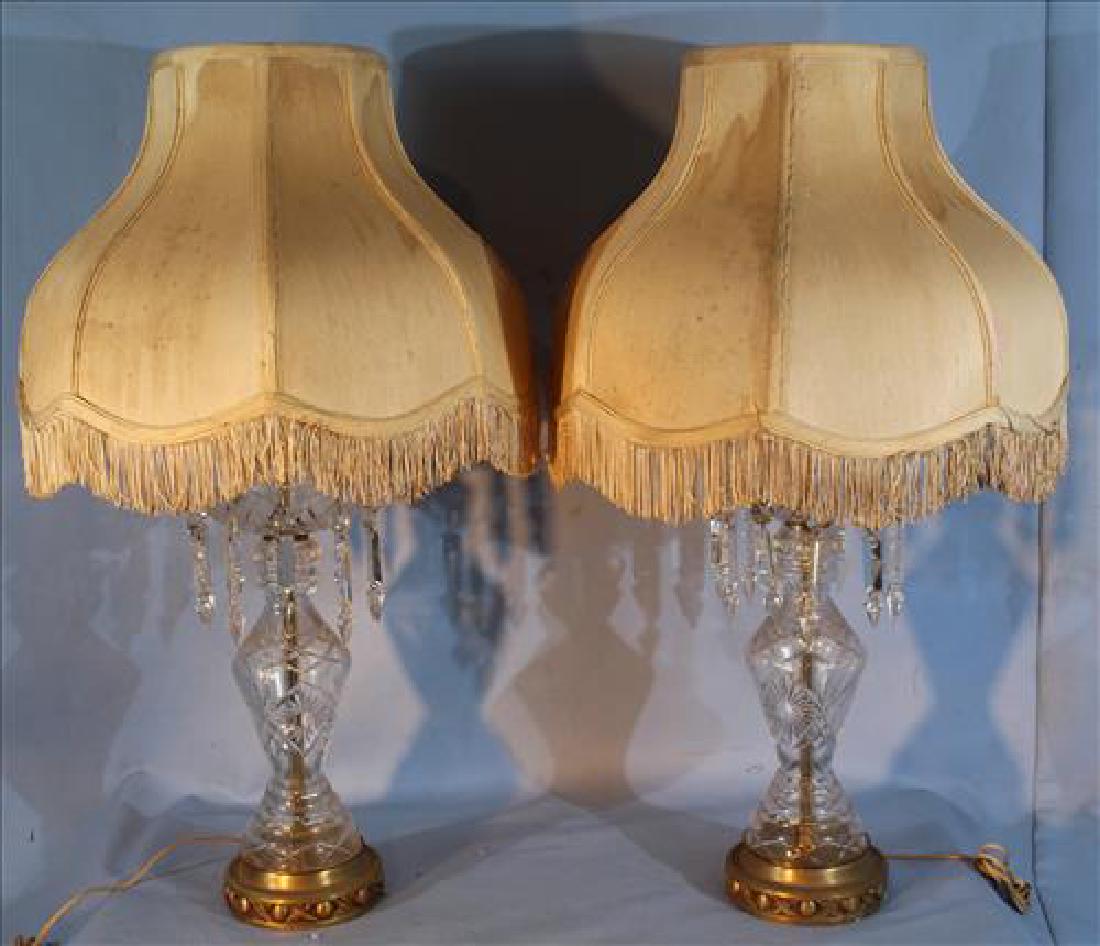 Pair of glass lamps with prisms, 32.5 in. T.: Pair of glass lamps with prisms, 32.5 in. T.