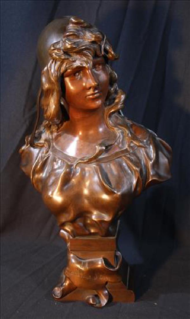 Signed bronze bust of Victorian girl, 19 in. T. (1 of 6)