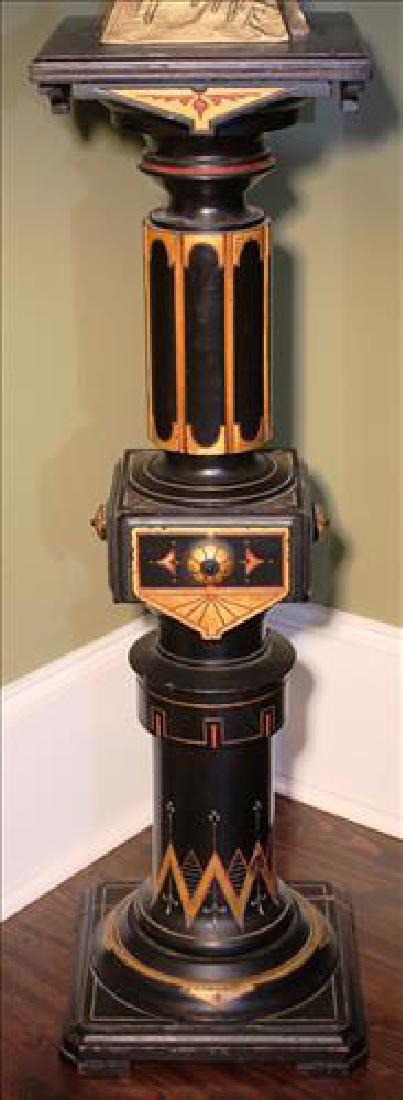 Walnut aesthetic movement pedestal, inlay, gold & red (1 of 2)