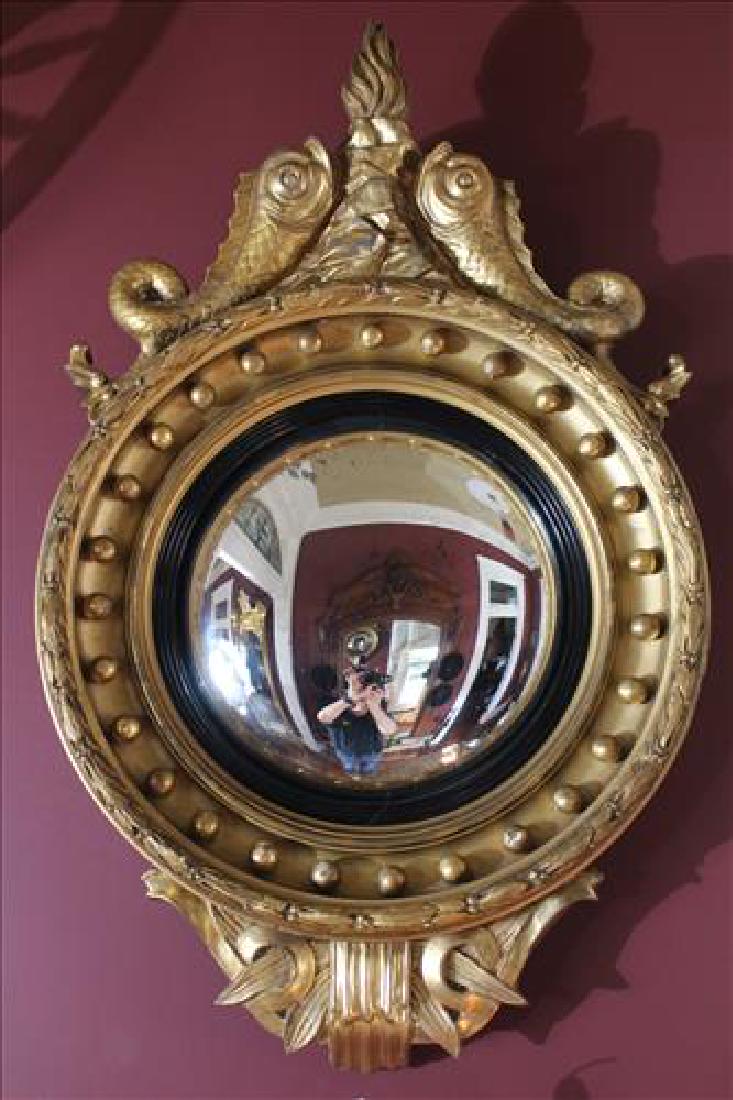 Gold gilt convex mirror with dolphins, 33 x 23 (1 of 3)