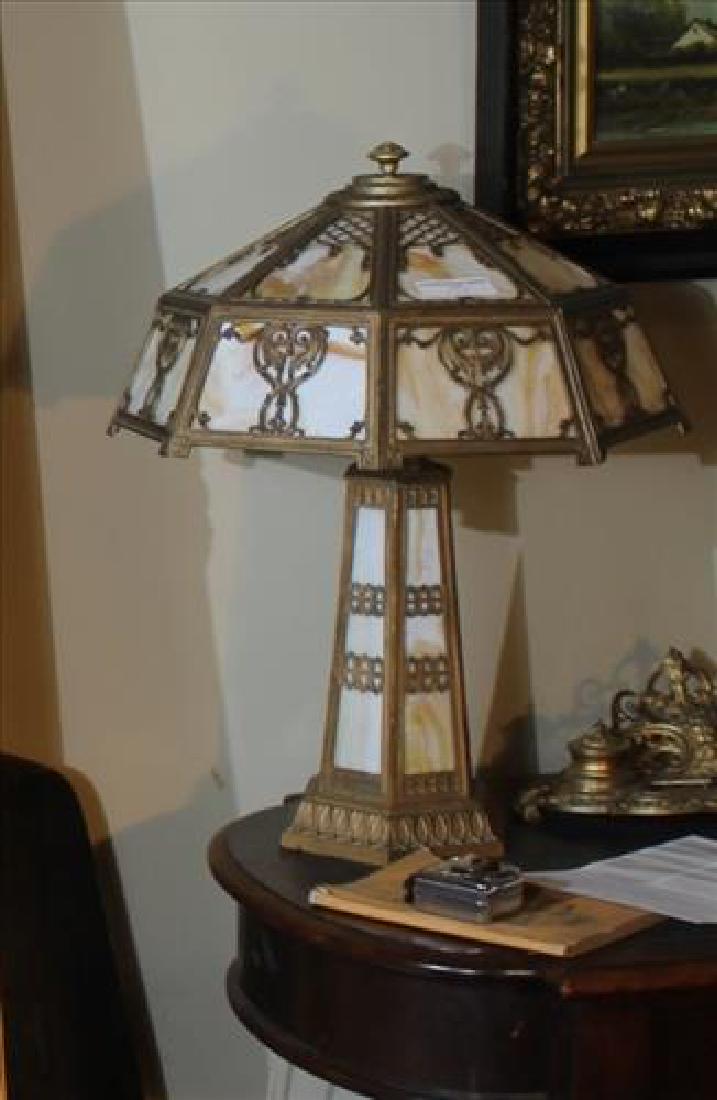 Slag glass art deco metal lamp, 24 in. T. (1 of 3)