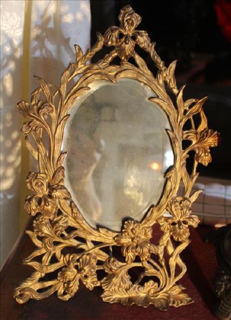 Victorian brass shaving mirror in ornate frame (1 of 2)