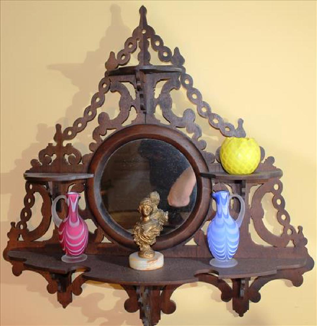 Walnut Victorian wall etergere w center mirror 32T, 30W (1 of 1)