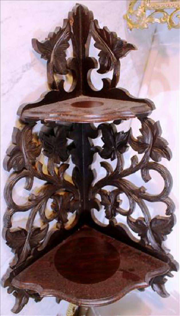 Walnut Victorian corner what-not shelf 26.5T, 13W (1 of 1)