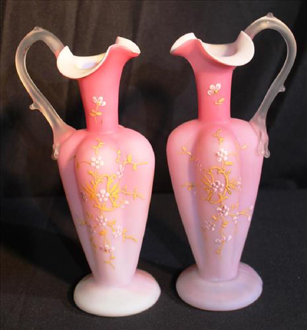 Pair hand blown Victorian vases, satin glass (1 of 3)