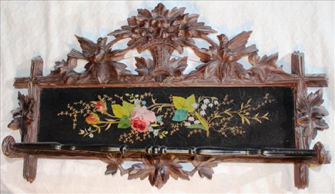 Walnut Victorian towel rack w needlepoint insert 13T, (1 of 2)