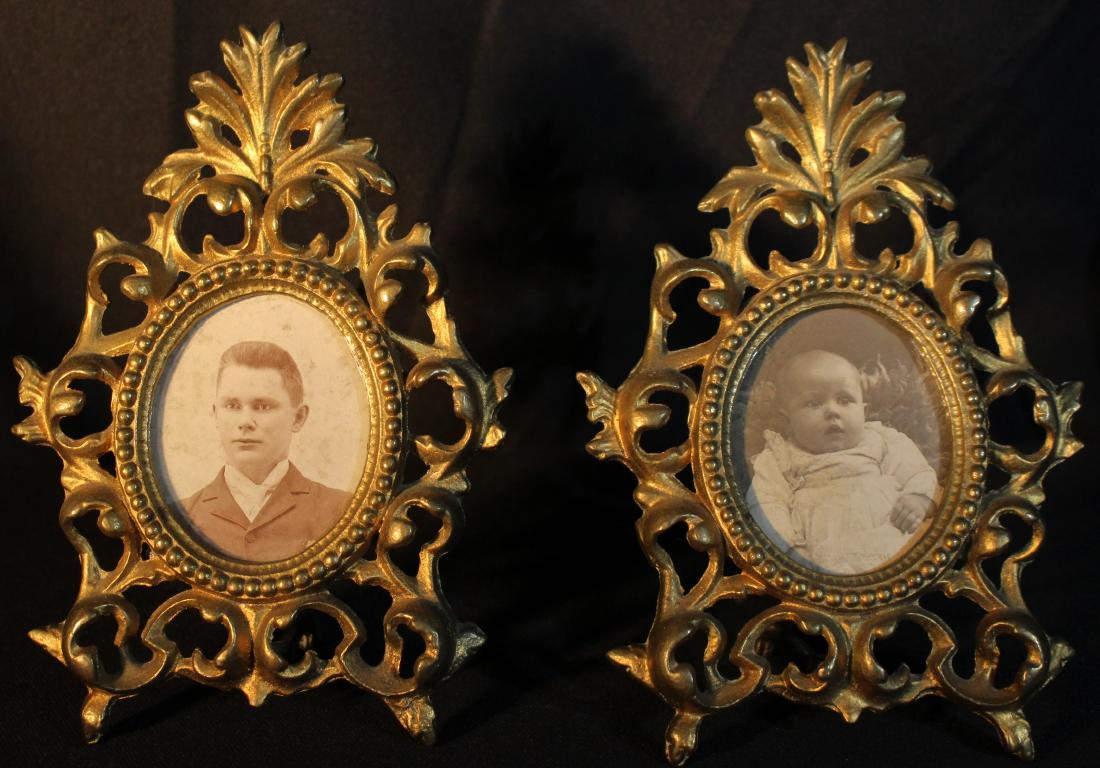 Small matched pair of brass Victorian frames with old (1 of 1)