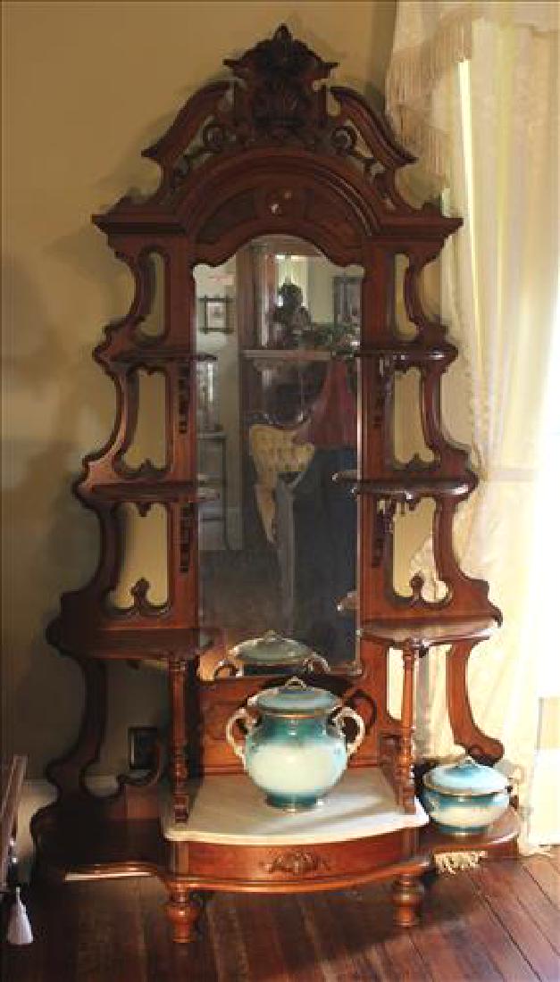 Walnut Victorian etagere with marble insert (1 of 5)