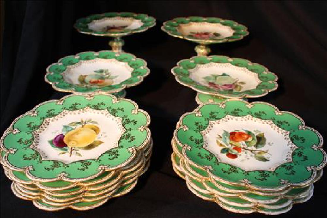 15 pieces of old paris dessert set, green, gold and (1 of 5)
