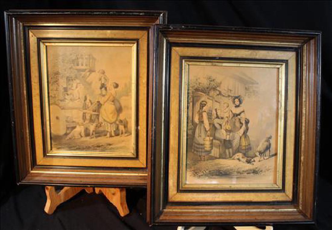 Pair walnut Victorian frames with Victorian prints, 15 (1 of 3)