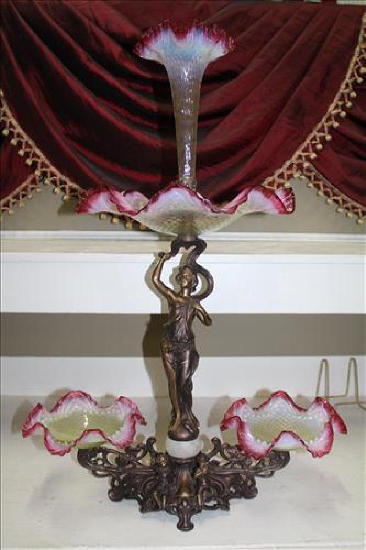 Victorian epergne with fluted cranberry bowls (1 of 3)
