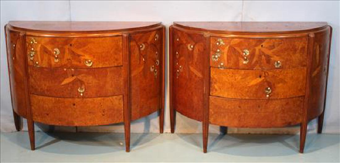 Pair walnut Demilune tables with burl inlay (1 of 4)