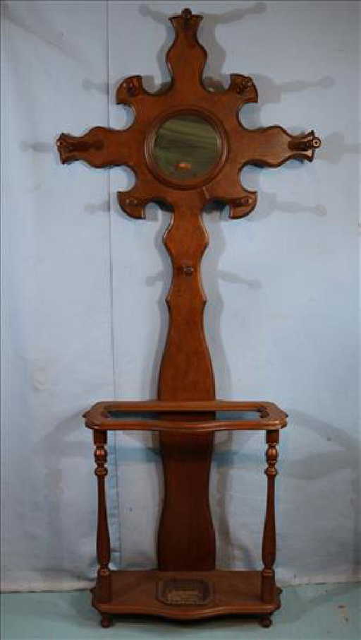 Walnut Victorian hall tree with original pan