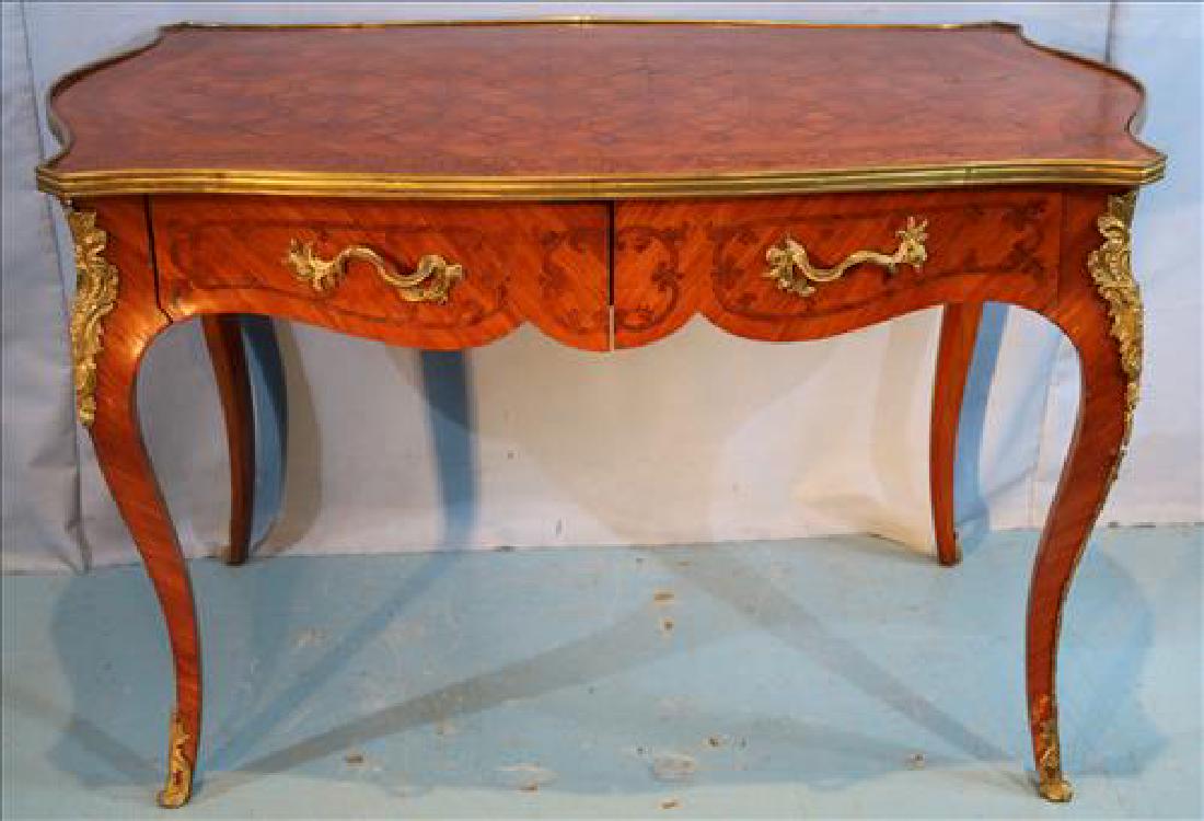 Inlaid French writing table with bronze and brass trim (1 of 5)