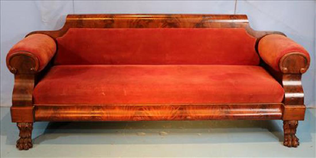 Mahogany Empire sofa with maroon upholstery (1 of 4)