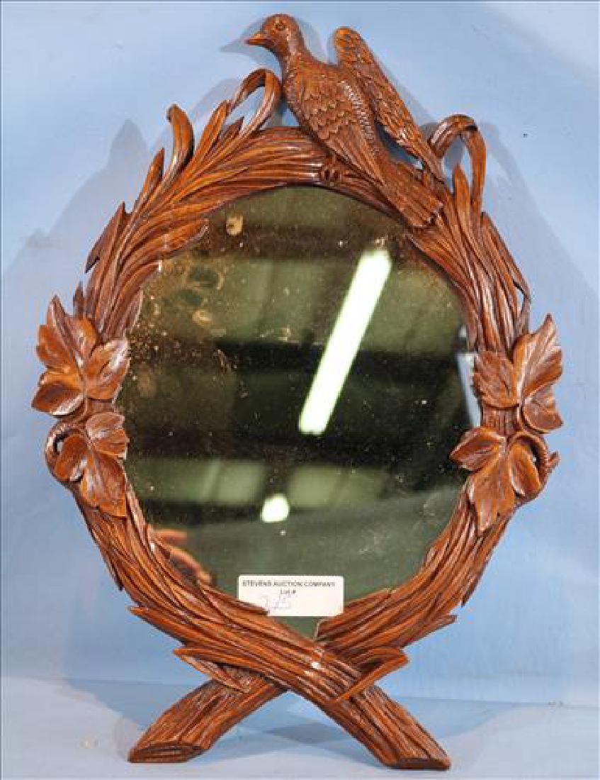 Antique walnut Victorian hand carved mirror with birds (1 of 3)