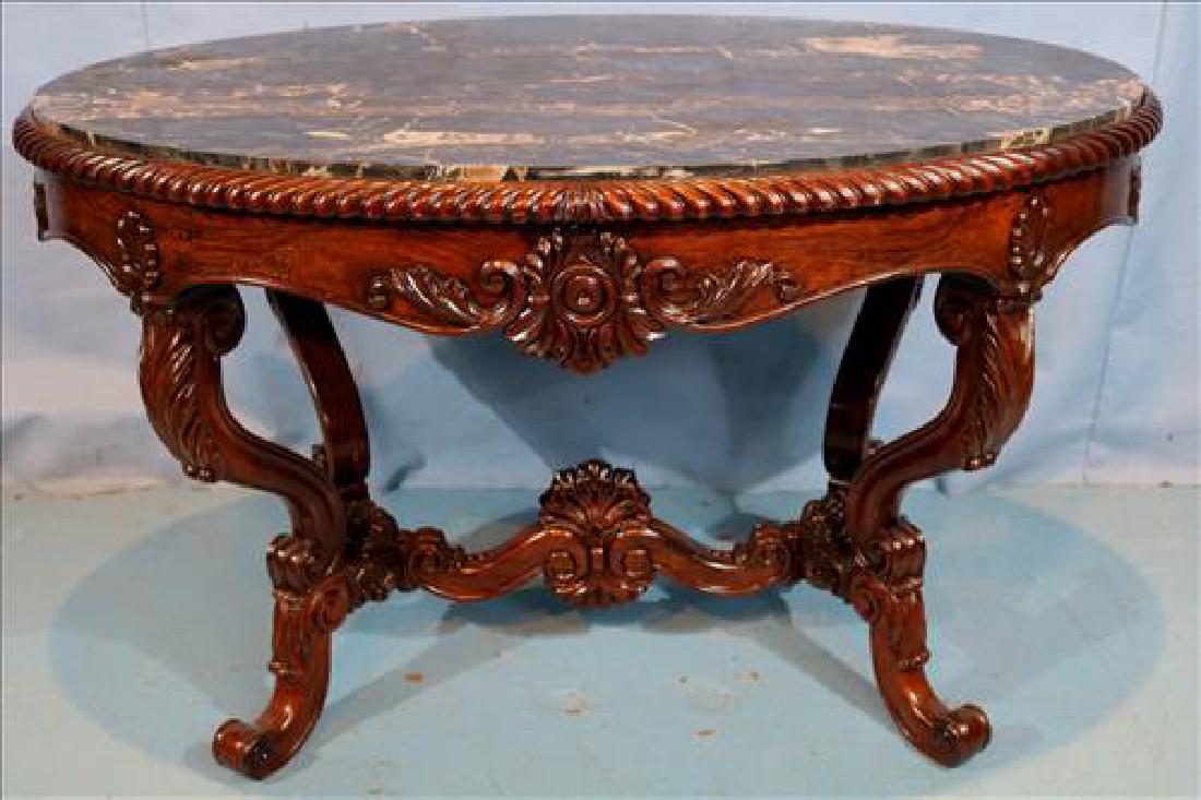 Rosewood rococo center table with black and gold marble (1 of 4)