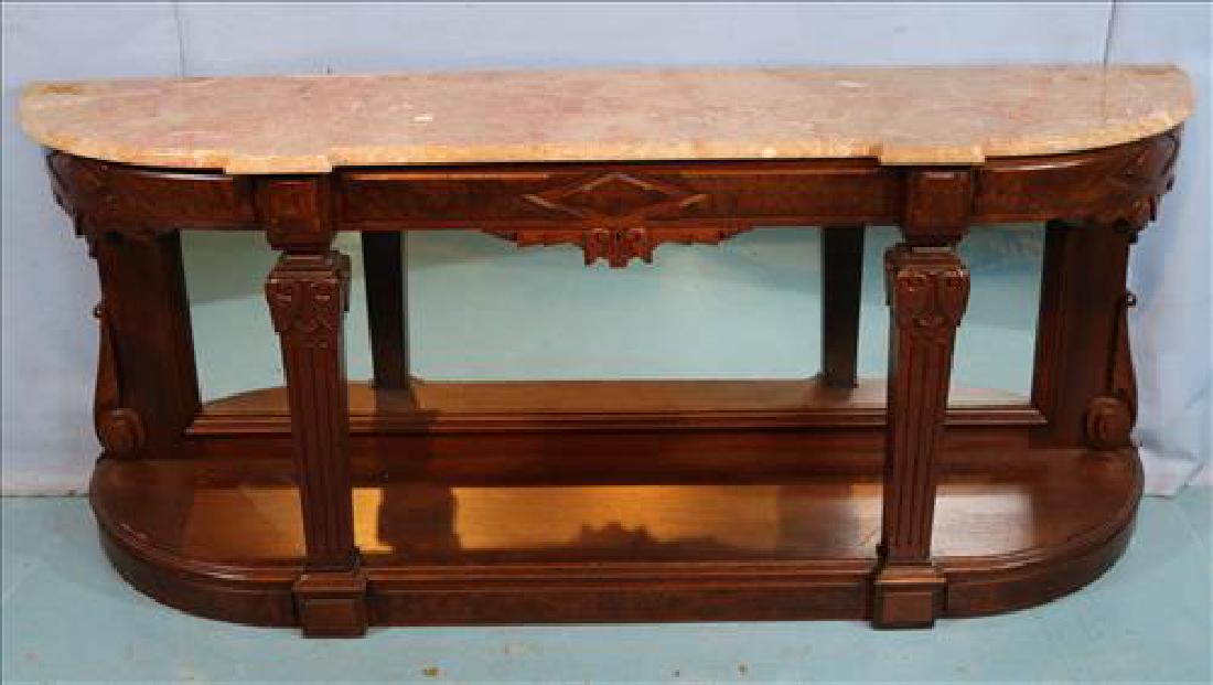 Walnut Victorian console table with coral marble top (1 of 4)